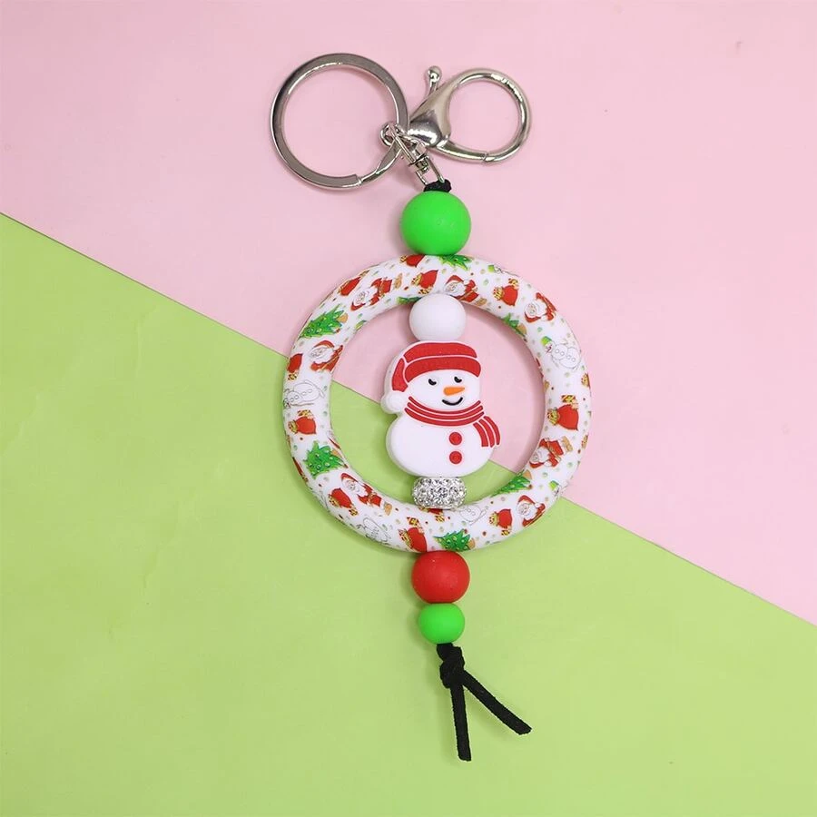1 Pieza Anillo De Silicona Colorido Para Mujeres, Llavero De Muñeco De Nieve Rojo De Navidad Colgante De Bolso, Accesorio De Moda - Multicolor - Ver 1