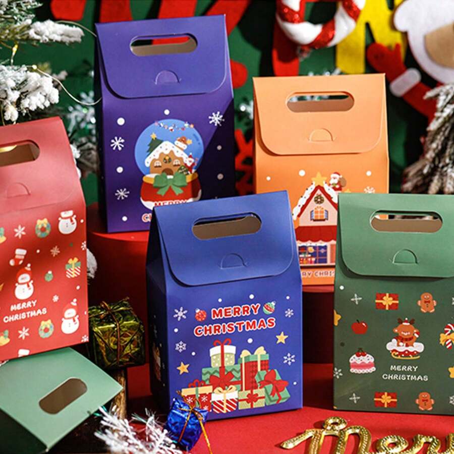 5入組混合款式的聖誕糖果零食盒,diy包裝袋,聖誕老人&雪人&麋鹿主題,創意派對禮品包裝 - 彩色 - 查看 1