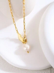 1入組鍍金純銀項鍊,巴洛克珍珠吊墜,多功能鎖骨項鍊,適用於女性,是理想的好友/女友禮物,適合於日常穿戴