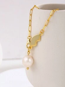 1入組鍍金純銀項鍊,巴洛克珍珠吊墜,多功能鎖骨項鍊,適用於女性,是理想的好友/女友禮物,適合於日常穿戴