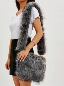 Thiết kế mới Sang trọng Tròn Túi đeo chéo Cái túi Với Đáng yêu & Đúng mốt Lông Đồ trang trí , Lý tưởng Cho Nữ Sinh viên - Màu xám đen - Xem 5