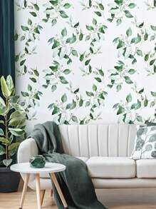 1張綠葉壁紙自黏式壁紙,浴室桉樹壁紙銅版紙,復古花卉裝飾性可拆式牆紙丙烯酸乙烯酸乙烯共聚物