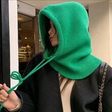 1件女士圣诞绿色抽绳仿领拉法帽，户外滑雪保暖针织面颈防护连帽斗篷，适合冬季防寒，颜色和款式随机发货，作为圣诞礼物 - 綠色 - 查看 6