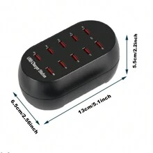 10端口50w Usb充電站,家用桌上型usb快速充電器,多端口usb桌面充電器,適用於智能手機平板電腦筆記本電腦等多種設備,適用於酒店、商店、學校、購物中心和旅行 - 黑色 - 查看 2