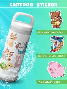 Finego 動物貼紙 50 件兒童/青少年可愛貼紙,水瓶貼紙,卡哇伊貼紙,筆記型電腦乙烯基防水貼紙,槓,滑板,動物貼紙禮品