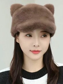 1pc Women's Pearl White  Cat Ear With Tail Baseball Hat - White - View 5