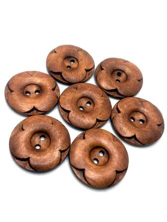 20pcs 3cm Deep Brown Double-Layer Carved 4-Petal Buttons With 2 Holes, Vintage Decorative Coat Scarf Sewing Buttons
