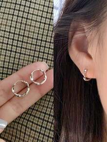 1 đôi Tối giản Vòng Thiết kế Hoa tai - Bạc - Xem 2