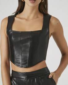 Faux Leather Corset Crop Top - Black - View 4