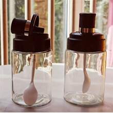 廚房用品調味瓶,玻璃密封調味罐瓶匙盖集成鹽刷油蜜瓶油罐