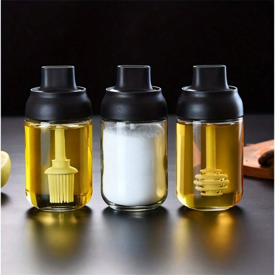 廚房用品調味瓶,玻璃密封調味罐瓶匙盖集成鹽刷油蜜瓶油罐