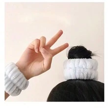 1pc Fashionable Bow Knot Bath Hairband, Available In Multiple Solid Colors - Blue - View 3