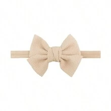 1入組泡泡布製蝴蝶結嬰兒女孩頭帶(雙胞胎),肋紋彈性面料,溫和親膚,尺碼2(米色)