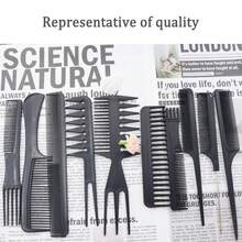 10入組髮梳套裝+1000入組彈性髮圈。黑色塑料尾梳,適用於美髮沙龍造型 - 黑色 - 查看 2