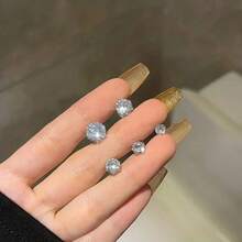 1set 1pair Magnetic Earrings & Cz Ear Clip For Girls Without Piercing, Clear Rhinestone Non-piercing Earring - 4mm white diamond magnetic earrings - View 3