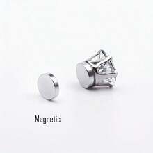 1set 1pair Magnetic Earrings & Cz Ear Clip For Girls Without Piercing, Clear Rhinestone Non-piercing Earring - 4mm white diamond magnetic earrings - View 5