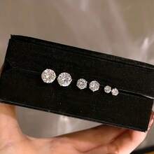 1set 1pair Magnetic Earrings & Cz Ear Clip For Girls Without Piercing, Clear Rhinestone Non-piercing Earring - 4mm white diamond magnetic earrings - View 4