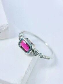 1pc Cubic Zirconia Wedding Couple Ring - Hot Pink - View 3
