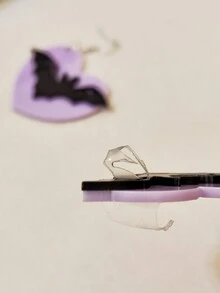 1 對復古可愛紫色壓克力蝙蝠形吊墜女式心形和圓形元素,適合藝術節表演,日常佩戴 - 蝙蝠 - 查看 7