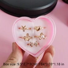 （无盒）5 件可调节合金儿童女孩戒指混合手指珠宝戒指儿童女孩礼物随机发送 - 香檳色 - 查看 5