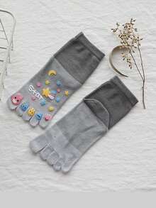 1雙卡通星空兔糖果色女式五指踏管襪,秋冬季節厚實可愛,適合學生和少女,時尚透氣,帶有分趾設計,適合日常穿著