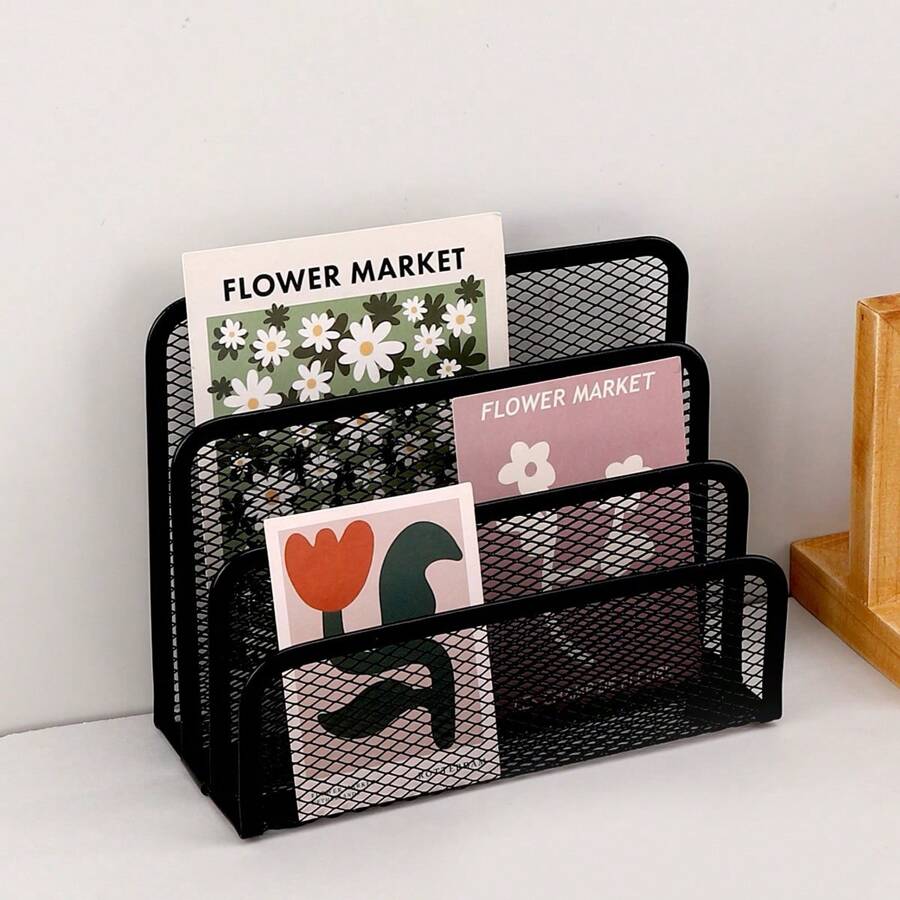 1 Miếng Mini Kim loại 3-Tầng Giá đựng hồ sơ Bàn làm việc Sắt Tổ chức tài liệu - màu đen - Xem 1