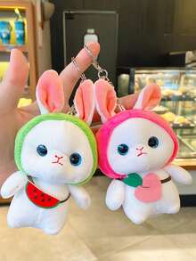 1隻毛絨兔娃娃鑰匙扣,卡通動物填充物手提袋掛飾,創意汽車鑰匙圈