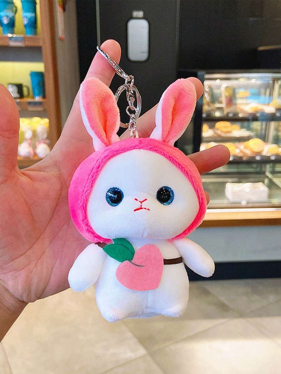 1隻毛絨兔娃娃鑰匙扣,卡通動物填充物手提袋掛飾,創意汽車鑰匙圈