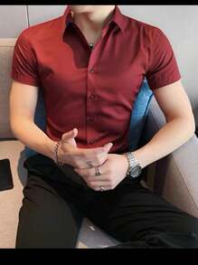 Men Shirts - 酒紅色 - 查看 2