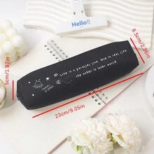 星球和字母印花方形筆袋,極簡風格,大容量,帆布材質,桌面組織功能,適用於學生文具收納