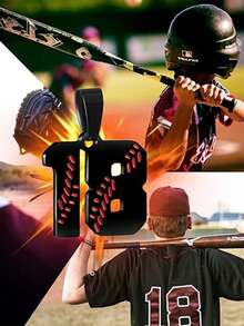 1入組黑色流蘇和棒球球衣設計的不鏽鋼幸運數字項鍊 - 黑色 - 查看 2