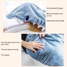 粉色和蓝色鲨鱼连帽毯，儿童和成人尺寸 - 尺寸：140cm 适合身高 110cm，170cm 适合身高 150-155cm，190cm 适合身高 160-165cm，210cm 适合身高 165-180cm，230cm 适合身高 180-190cm - 藍色 - 查看 3