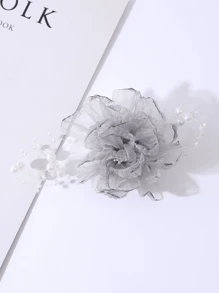 1入組高端甜美雪紡珍珠花嫁髮夾 - 淺灰色 - 查看 3