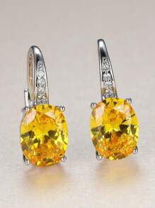 1pair Fashionable Yellow Decorated Oval Shape Earrings For Daily Wear - Yellow - View 3
