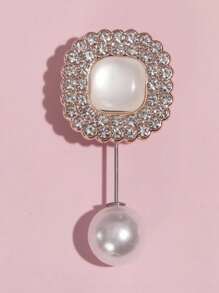 Light-proof And Fixative Garment Brooch Decorated With Faux Pearl And Waist Rhinestone For Women's Daily Wear - Champagne - View 1