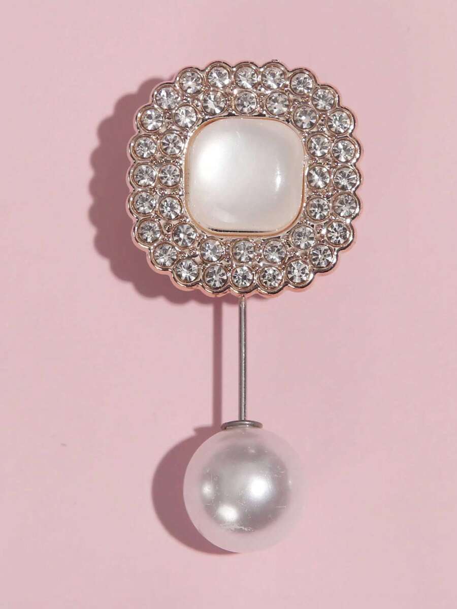 Light-proof And Fixative Garment Brooch Decorated With Faux Pearl And Waist Rhinestone For Women's Daily Wear - Champagne - View 1