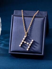 1入組簡約溫柔的假珍珠M字母吊墜項鍊，適用於女性的日常配戴 - M - 查看 30