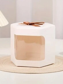 5pcs White Window Transparent Ribbon Folding Paper Box Candy Gift Box Wedding Companion Hands Gift Box Birthday Gift Party Party Gift Box - White - View 7