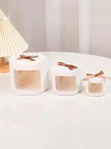 5pcs White Window Transparent Ribbon Folding Paper Box Candy Gift Box Wedding Companion Hands Gift Box Birthday Gift Party Party Gift Box - White - View 2