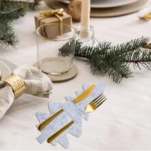 4pcs Giáng sinh Giáng sinh vui vẻ Felt Dao Và Cái nĩa , Màu xanh lá Cây thông noel Hình dạng Felt Cúp Đệm tách Cho bữa tiệc Bàn Đồ trang trí - trắng - Xem 4