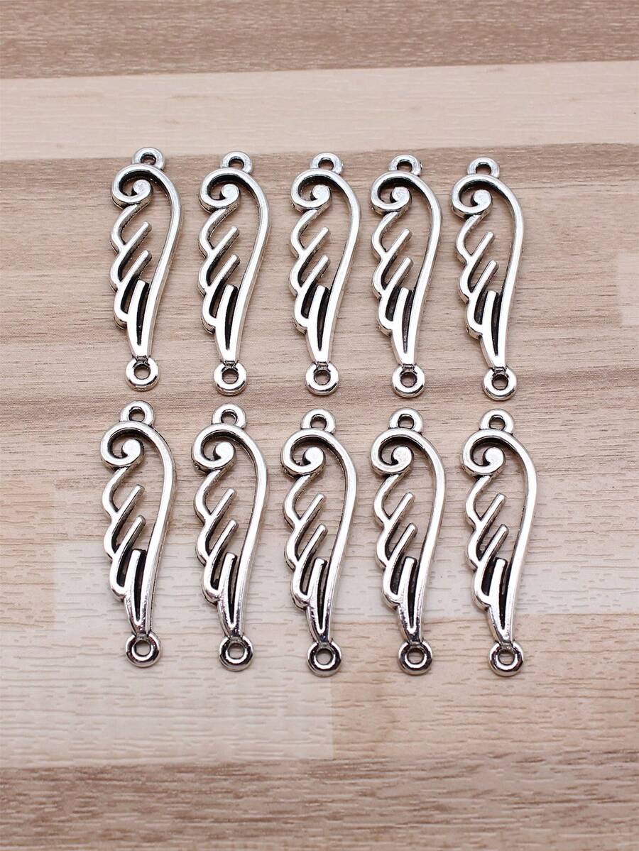 10 件/包 32x10 毫米(1.26x0.39 英寸)古董銀色天使翼連接吊墜適合 Diy 珠寶製作