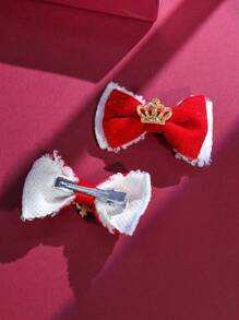 4入組紅色格紋皇冠和蝴蝶結髮夾