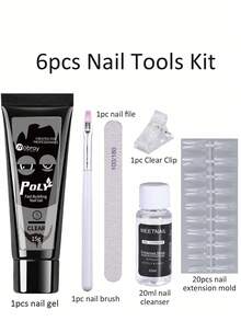 25 件透明延長指甲凝膠套件 15 毫升透明聚丙烯酸凝膠快速構建延長凝膠帶指甲銼延長模具夾清潔刷適合 Diy 美甲 - 彩色 - 查看 9