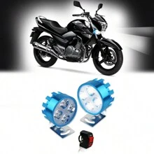 Pair Of 4 LED Round Motorcycle Headlights Fixed Light And Strobe With Switch - Blue - View 4