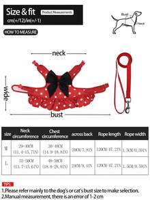 Supet 1 Set Pet Chest & Back Harness With Leash & Gloves, Indoor & Outdoor Use, Heart & Watermelon Pattern, Suitable For Cats & Dogs - Red - View 6