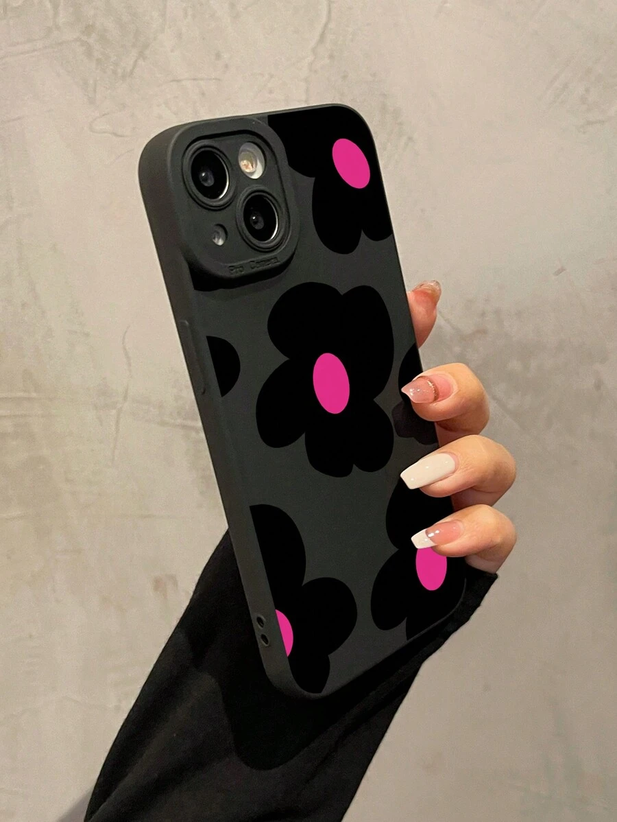 Apple 1pc Black & Red Flower Fully Covered Lens Shockproof Protective Phone Case Compatible With Iphone 16, 15, 14, 13, 12, 11 Pro Max Waterproof Anti-Fall Scratch Resistant