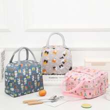 1 Miếng Đa chức năng In Động vật Túi ăn trưa , Có thể tái sử dụng Cách nhiệt Túi xách Với Dày Giấy nhôm Lót , Thích hợp Cho văn phòng , Trường học , Dã ngoại , bờ biển , Ngoài trời tiệc nướng , Đi bộ du lịch , Cắm trại - Hồng - Xem 2