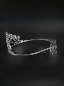 1pc Bride Decor Diamond & Water Drop Shaped Hairband Crown, Copper Alloy Material - Silver - View 2