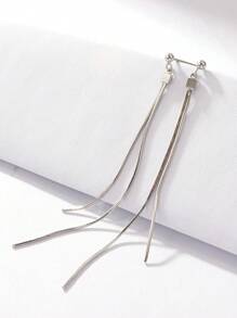 1pair Silver Tassel Drop Earrings - Silver - View 3
