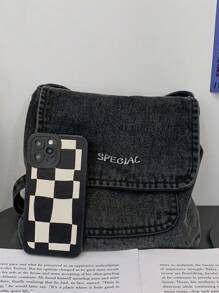 peach tree Bolsa Transversal de Lona Lavada Monocromática Estilosa para Homens - Preto - Visão 4